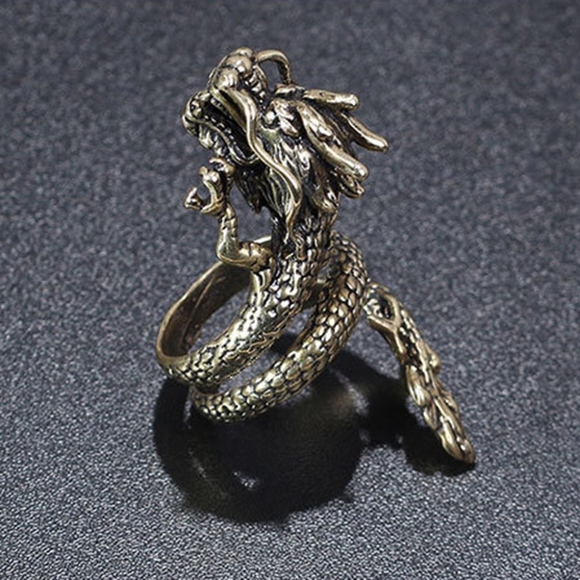 Dragon Ring Adjustable Vintage Gold Color - Picture 3 of 3